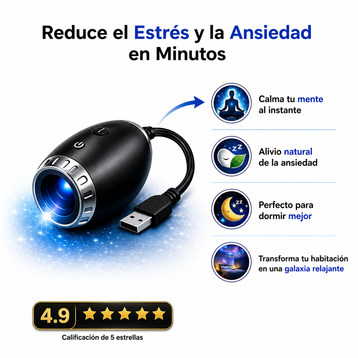 Lámpara proyectora de cielo estrellado USB para relajación y mejor descanso